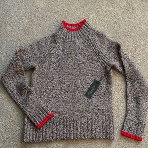 Rachel Zoe Women's Heathered Gray Sweater with Red Trim